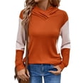 thumbnail image 3 of Sudadera con Capucha para Mujer, Estilo Otoño, con Cuello Cruzado y Diseño Acanalado en Contraste de Color Naranja M, 3 of 9