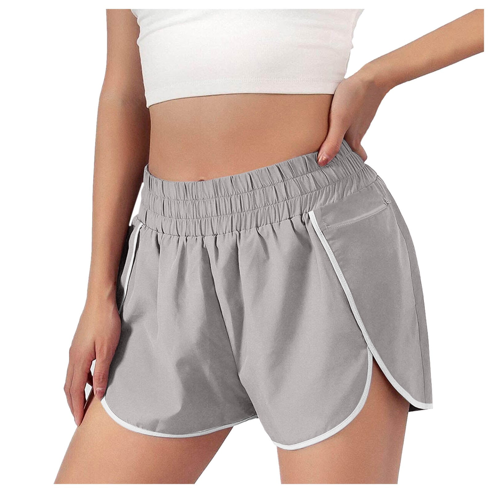 vbnergoie Women's Workout Shorts Elastic Waist Running Pockets Pants