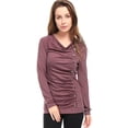 thumbnail image 3 of Women's Cowl Neck Long Sleeves Buttons Decor Ruched Top, 3 of 6