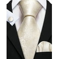 thumbnail image 4 of Barry.Wang Men's Tie Set with Handkerchief Cufflinks Flower Paisley Silk Necktie Wedding Business Party, 4 of 4