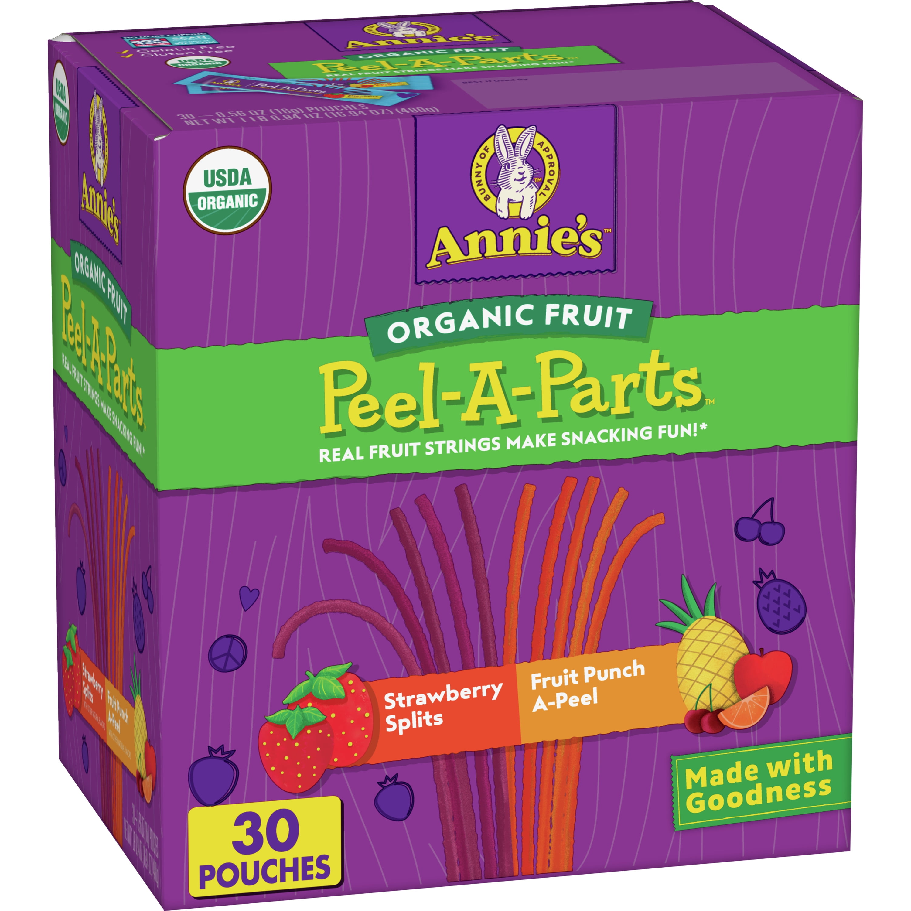 Annie's Organic Fruit Peel-A-Parts Fruit Snacks, Strawberry and Fruit Punch 30ct