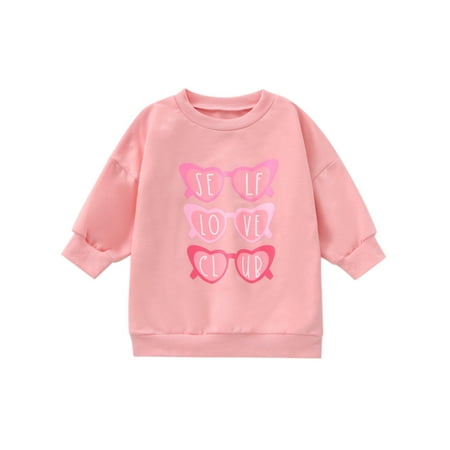 

EYIIYE Toddler Girl Valentines Day Sweatshirt Dress Sunglasses Print Long Sleeve Round Neck Pullover Dress 1-5 Years