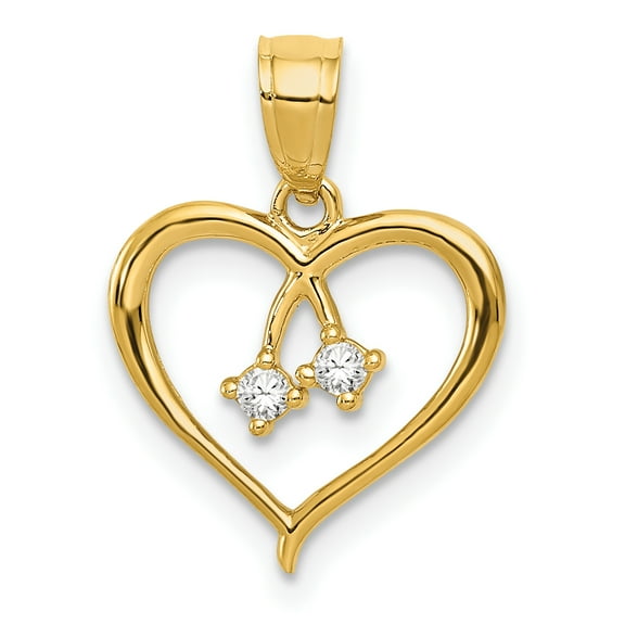 Finest Gold 14K Yellow Gold 2-CZ Cut-Out Heart Pendant