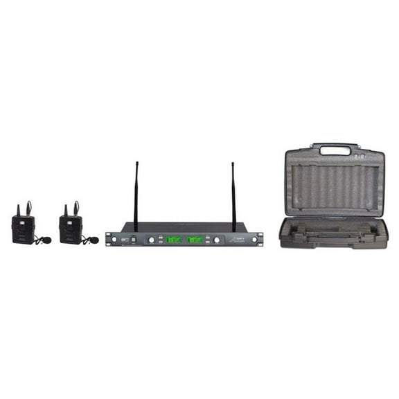 Audio 2000s AWM6546DU Professional Dual-Diversity UHF Wireless Lavalier Microphone System, Includes AWR6546DU Receiver, 2x AWX6540M Lavalier Microphone & 2x Body-Pack Transmitter