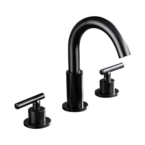 ANGELES HOME Widespread Bathroom Faucet 3 Hole, Deck Mounted Bathtub Basin Vanity Sink Faucet, 2 Handles Solid Brass Bathroom Faucet, Drain Assembly, Matte Black