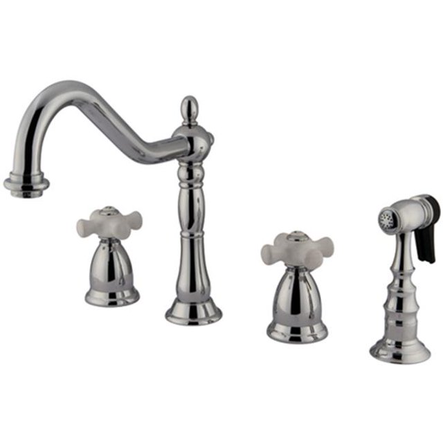 Double Handle Widespread Kitchen Faucet with Brass Sprayer