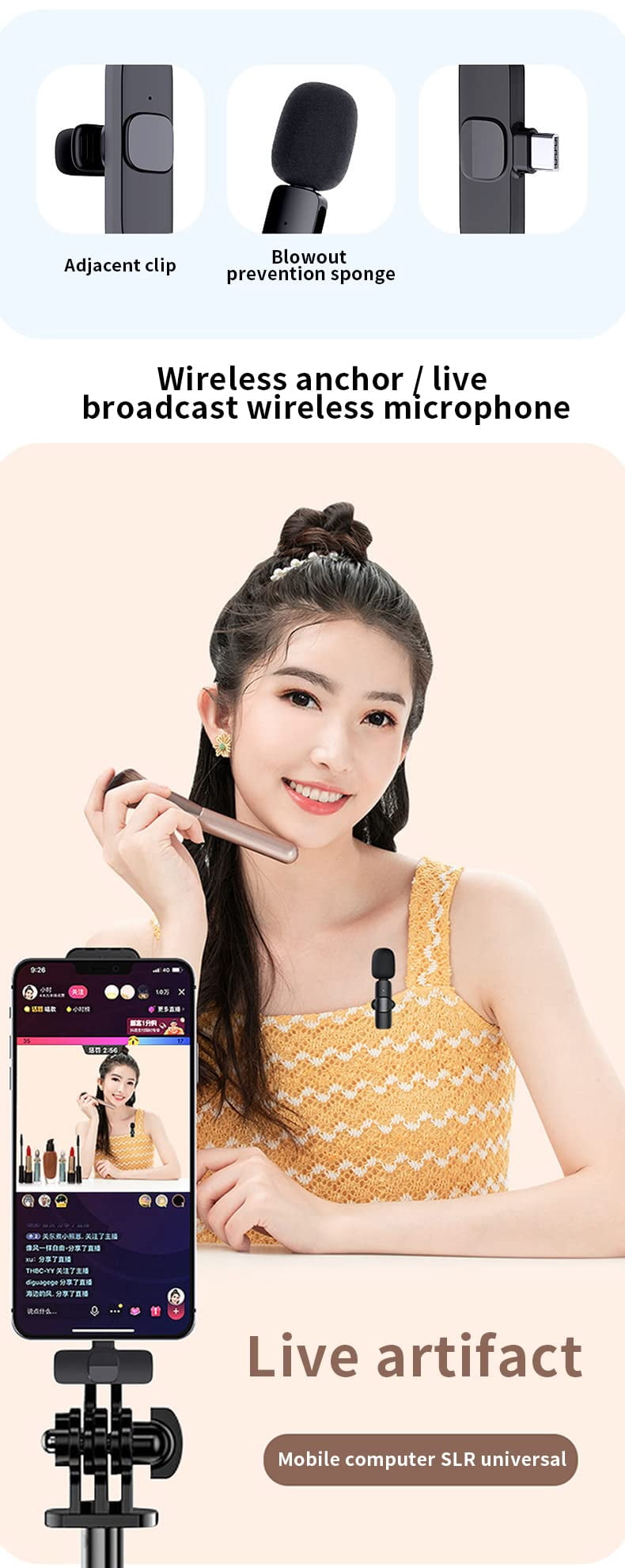 Tianle Wireless Lavalier Microphone for iPhone iPad, Wireless Mic Clip on Lapel Microphone for iPhone Laptop Video Recording, Live Stream, YouTube, Facebook, TikTok, Interview