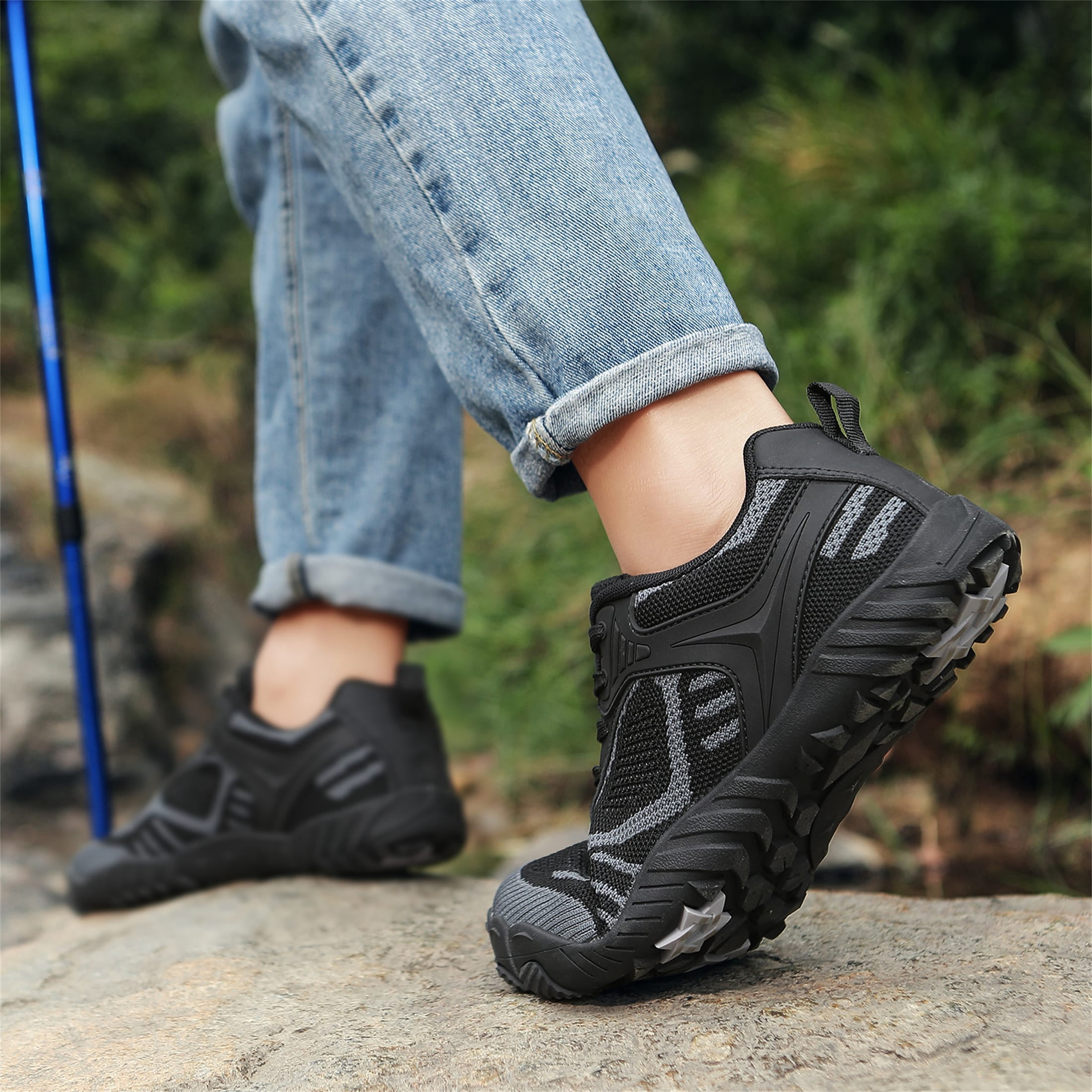 LASUDRAA Men Women Wide-Foot Barefoot Hiking Shoes, Lightweight Fly-Woven Trail Sneakers with Anti-Slip Sole for Walking & Fitness