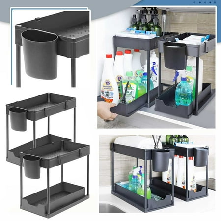 

kitchen 2pcs Double-layer Pull-out Kitchen Sink Storage Rack Spice-rack Desktop Storage Rack Fragarn
