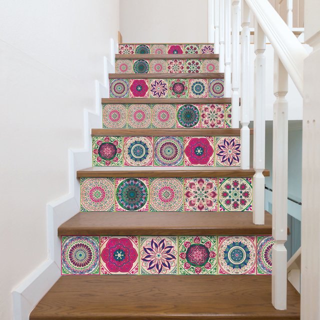 24pcs Tile Sticker Self Adhesive Floral Pattern PVC Waterproof Stickers For Kitchen, Bathroom