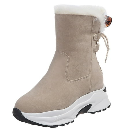 

Fsqjgq Above The Knee Snow Boots for Women Wedges Slipon Snow Thermal Casual Heel Boots Women s Winter Breathable Shoes Warm Women s Boots Womens Winter Slide On Boots Beige 37