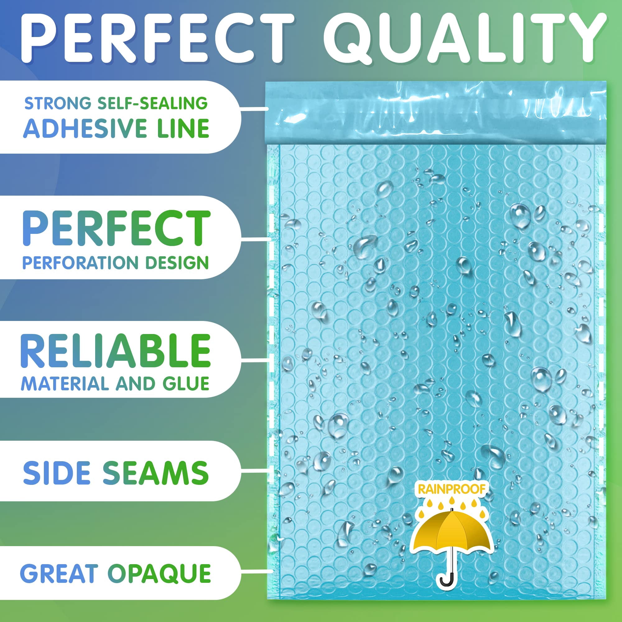 Light Blue Poly Bubble Mailers Self Seal, 7.25 x 11 Inch. 25 Pack Bubble Packaging Envelopes for Shipping. Durable Sealed Mailing Envelopes Bubble Padded. Waterproof Bubble Bags for Shipping