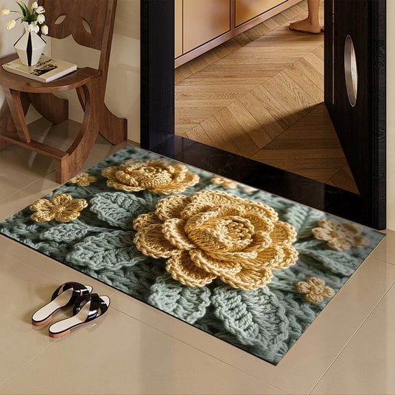 Bathroom Rugs, Roses Leaves Botanical Aesthetic Boho Floral Bath Mat, Unique Chic Outdoor Rug, Soft Non Slip Floor Rugs for Living Room Doormat(Not 3D)
