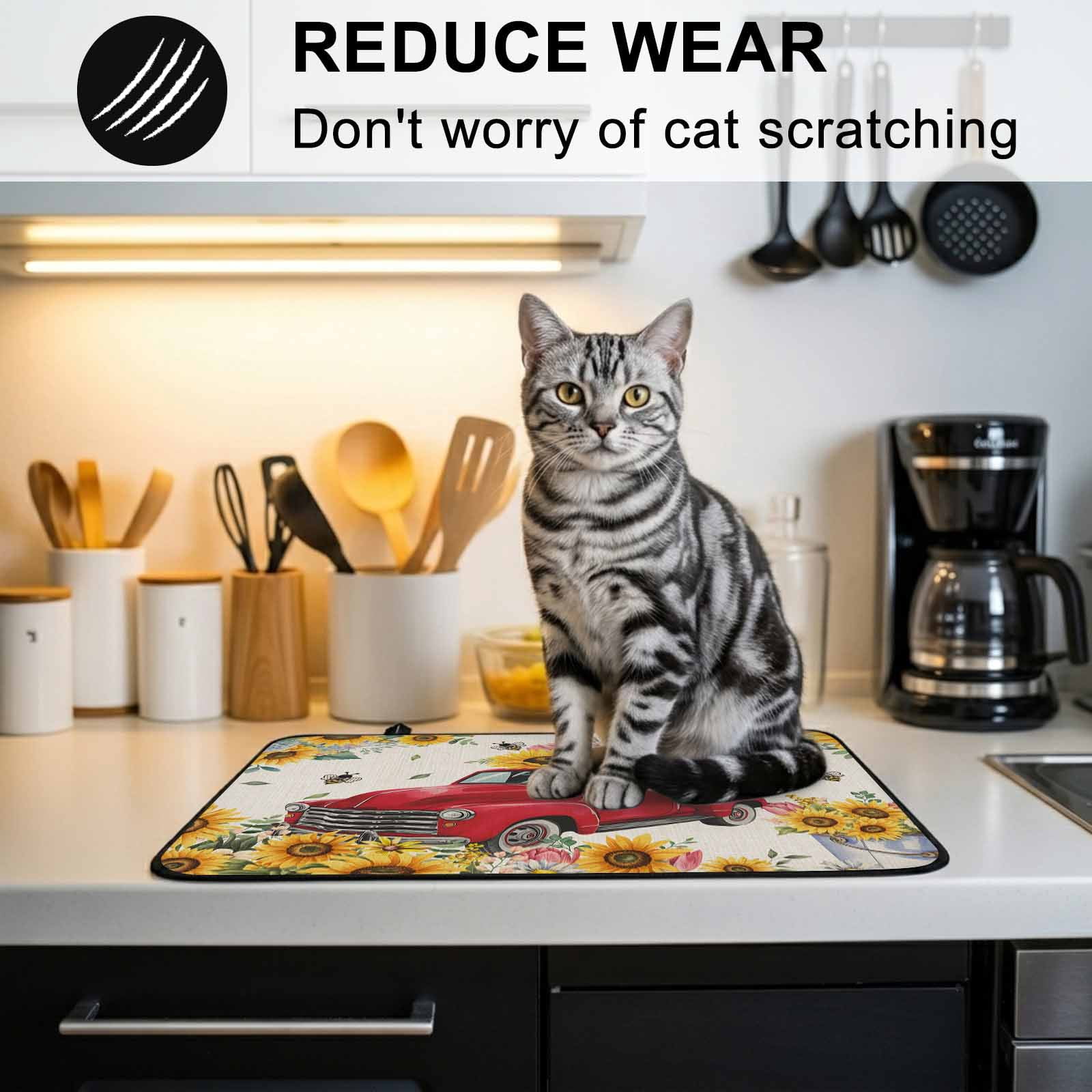 Spring Yellow Sunflowers Stove Top Cover for Electric Stove, Heat-proof & Non Slip Glass Top Stove Cover Protector, Farmhouse Car Bees Country Kitchen Flat Cooktop Rubber Mat 24x21 Inches