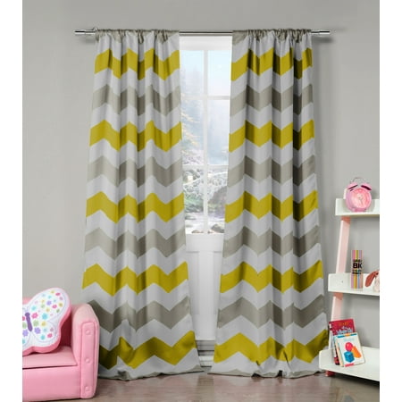 Bedroom 39 Inch Set - Fifferly 39 in. W x 84 in. L Polyester Window Panel in Grey-Yellow-White (2 pieces)