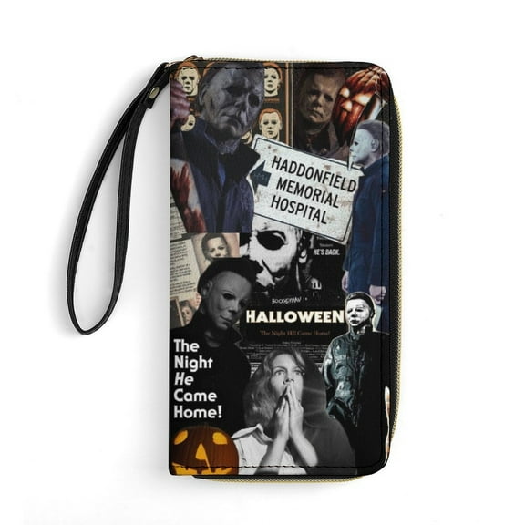 Michael Myers Leather Wallet with Wristlet Credit Card Holder Zipper Clutch Stylish Purse for Women Men