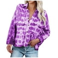 thumbnail image 2 of ICHUANYI 2023 Womens Tie dye Shirts Lapel Button Down Long Batwing Sleeve Blouses V Neck Casual Loose Tops, 2 of 8