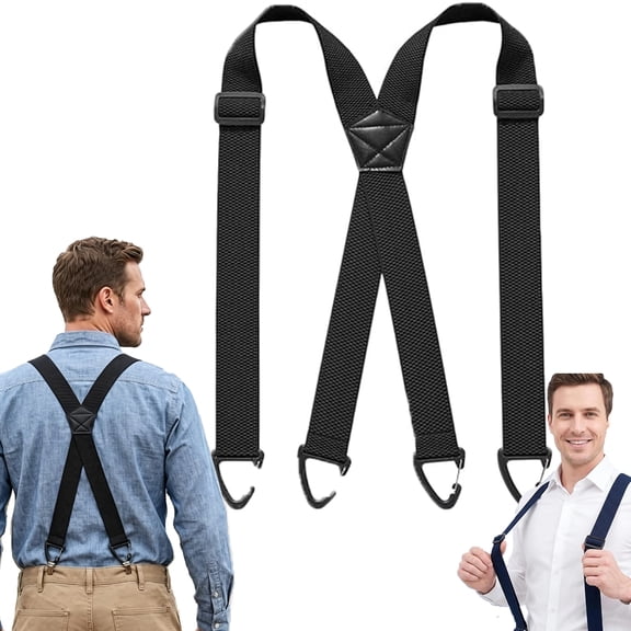 Men‘s X-Back Suspenders – 1.5 Inch Wide Adjustable Clip-On Suspenders with Hook Clips, for Work & Daily Wear