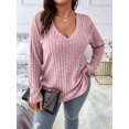thumbnail image 2 of Women'S Plus Size Casual Knitted V-Neck Long Sleeve Sweater Light Pink XXXL, 2 of 6