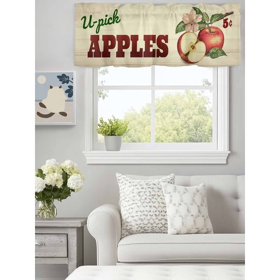 Curtain Valance for Windows,Red Apples Farm Fruit Kitchen Valances Rod Pocket Short Curtains,Vintage Flower Leaves Window Treatment Panel for Bedroom Bathroom 60"x18"