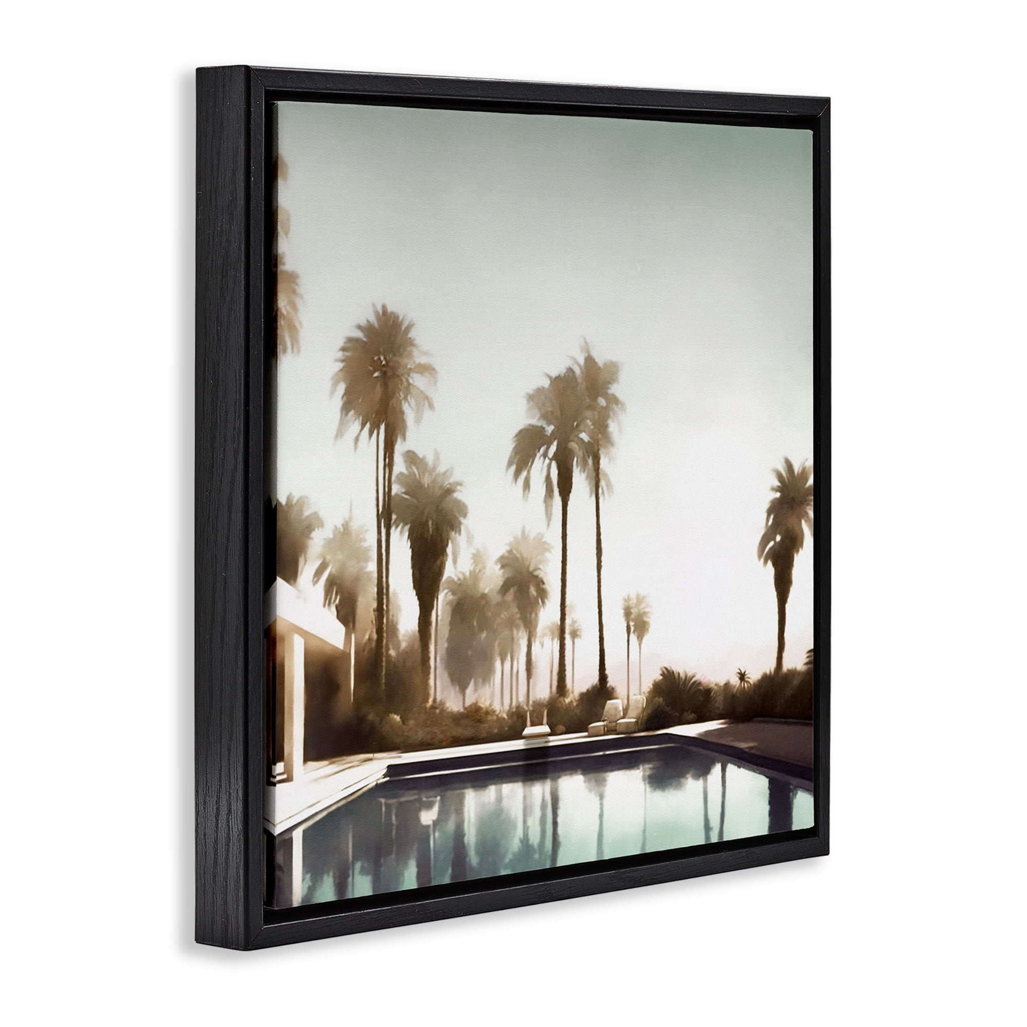 Stupell Industries Dreamy Pool & Palm Trees Abstract Painting Black Floater Framed Canvas Art Print Wall Art, 18 x 18