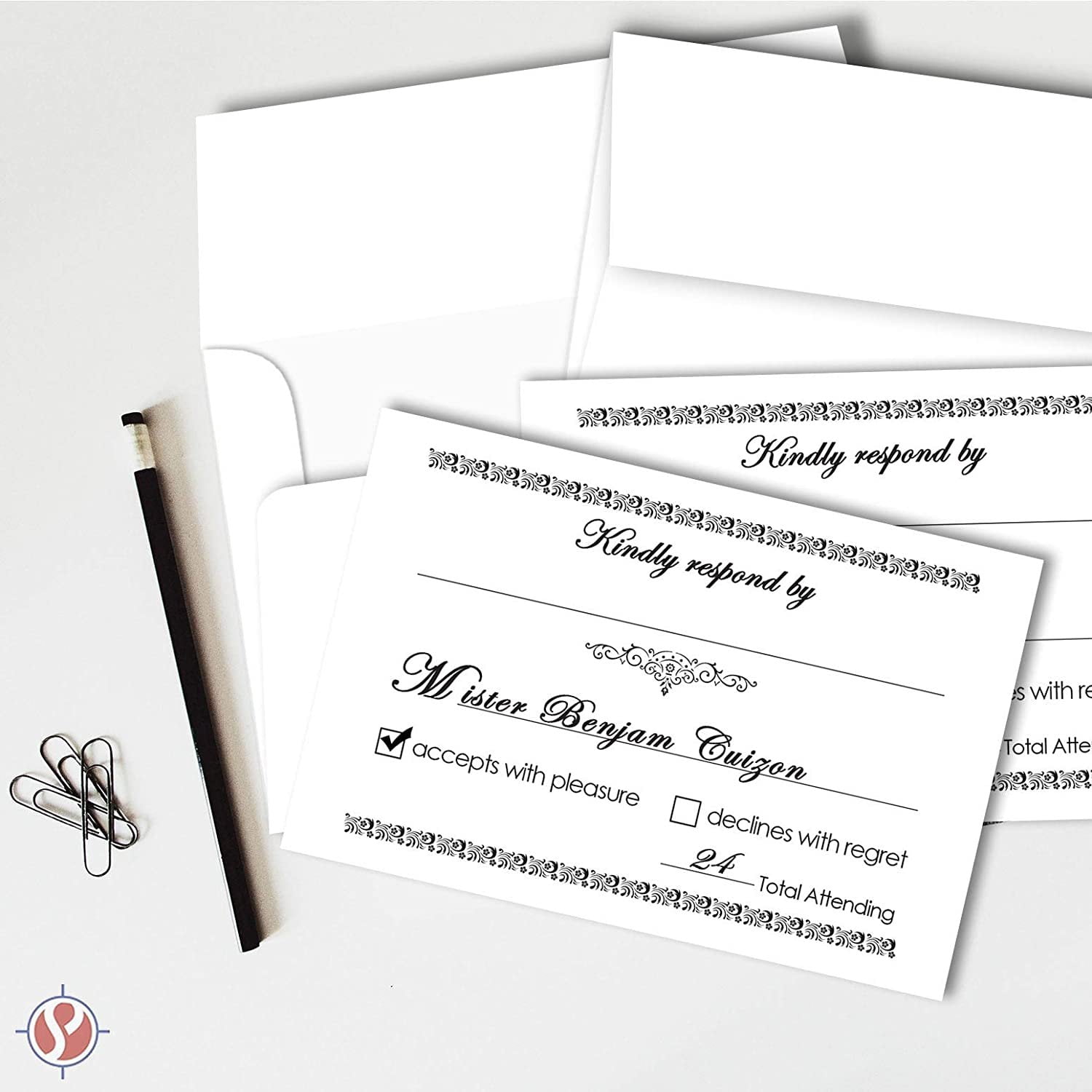 RSVP Wedding Return Cards - Blank Response Reply Card for Wedding, Rehearsal Dinner, Baby Shower, Bridal, Birthday, Engagement, Bachelorette Party - Card Size 4 x 6 and A6 Envelopes - 50 Per Pack