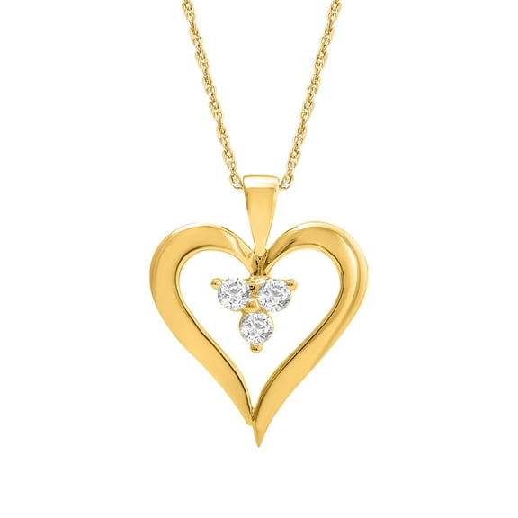 1/5 Carat 3-Stone Diamond Heart Pendant Necklace in 10K Yellow Gold