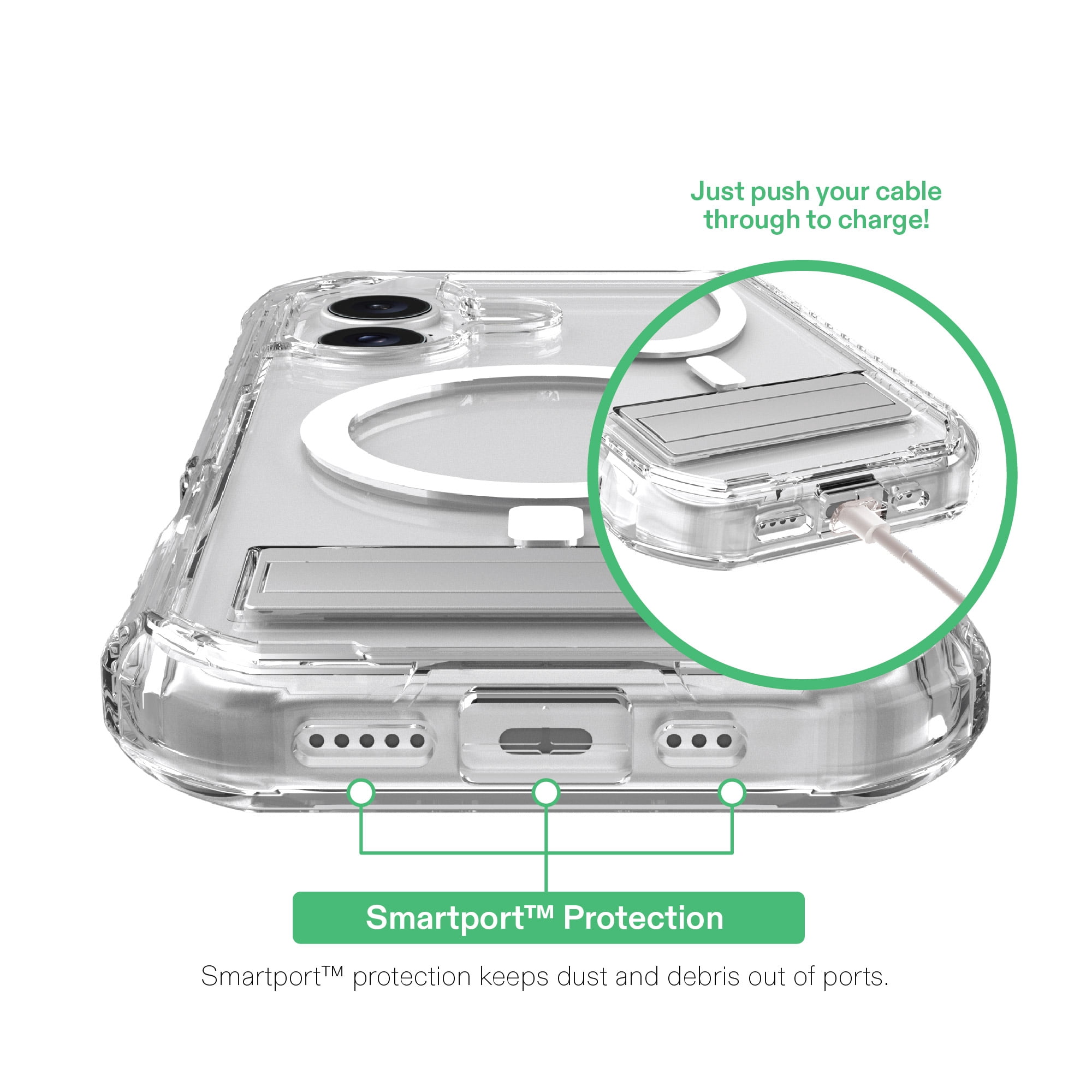 onn Rugged Phone Case with Kickstand for iPhone 17, MagSafe Compatible - Clear