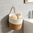 thumbnail image 6 of Hyknon Hanging Storage Basket, Cotton Rope Storage Box with Single Handle, Wall Mount Woven Organizer Bin, Solid Color Multi-Functional Small Hanging Caddy for Bathroom Kitchen Entryway Home Storage, 6 of 7