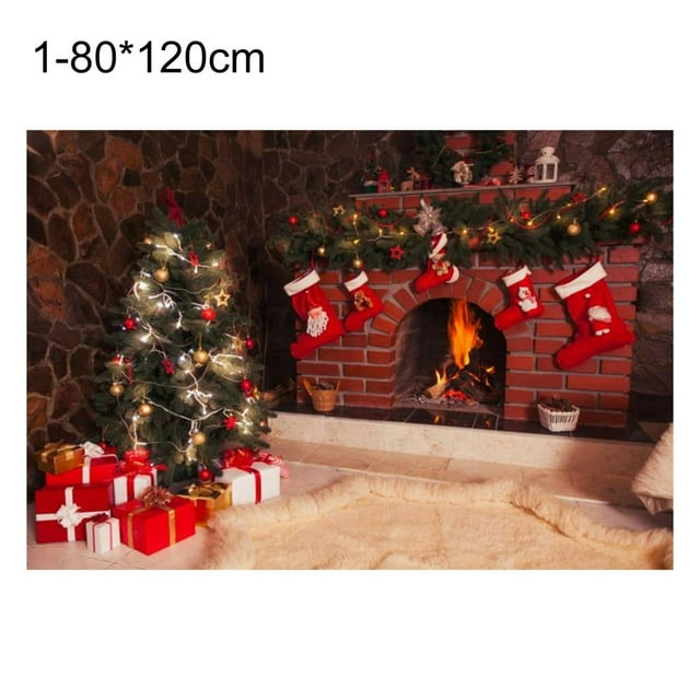 Fond de Toile de Fond Rectangle Noël Sans Rides Tissu Santa Claus Fond Décor de Fête d'Écran
