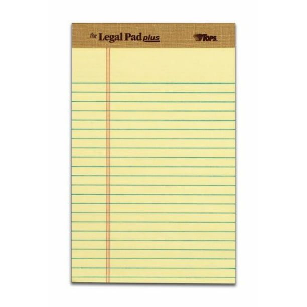 TOPS The Legal Pad Plus Legal Pad, 5 x 8 Inches, Perforated, Canary