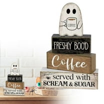 BinKFF 4 Pcs Wooden Table Decorations Rustic Signs Tiered Tray Decor Wood Farmhouse Vintage Ornaments Gift Centerpiece Tabletop Decor for Entryway Home Desk Room