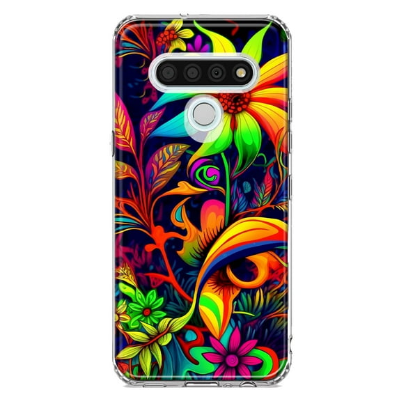 MUNDAZE LG Stylo 6 Shockproof Clear Hybrid Protective Phone Case Neon Rainbow Psychedelic Trippy Hippie Daisy Flowers