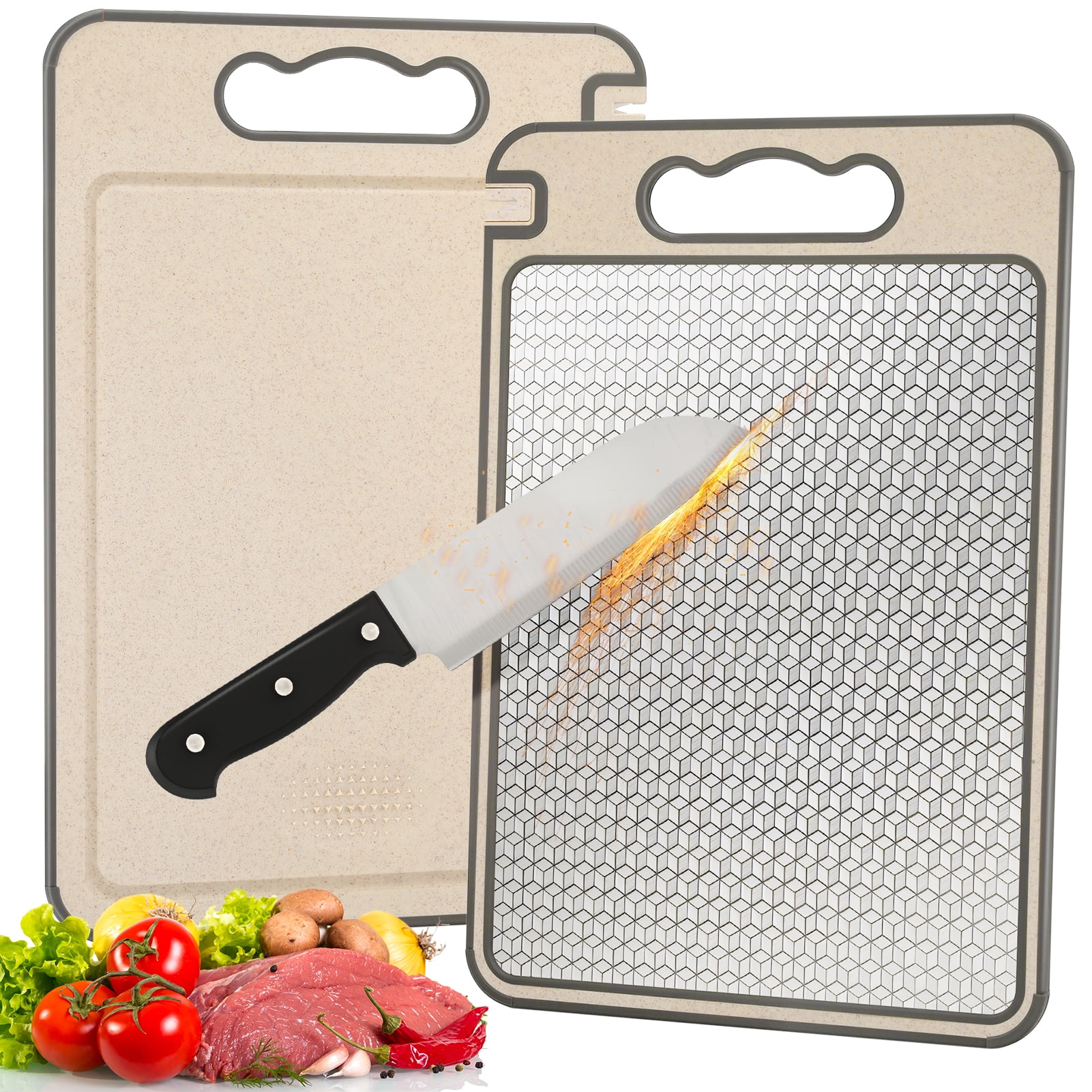 AOWOO 304 Stainless Steel Food Grade Cutting Board, 15x10'' Double Sided Non-slip Scratch-resistant Mesh Design, Scratch-resistant Mesh Design,Juice Groove, Non-slip Silicone Wrap