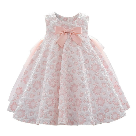 FhsagQ Dresses Christmas Dresses for Girls 4T-5T Girls Dress Bowknot Mesh Flower Dress Sleeveless Children Party Dress Girls Christmas Dresses 10-12 White 6-12 Months
