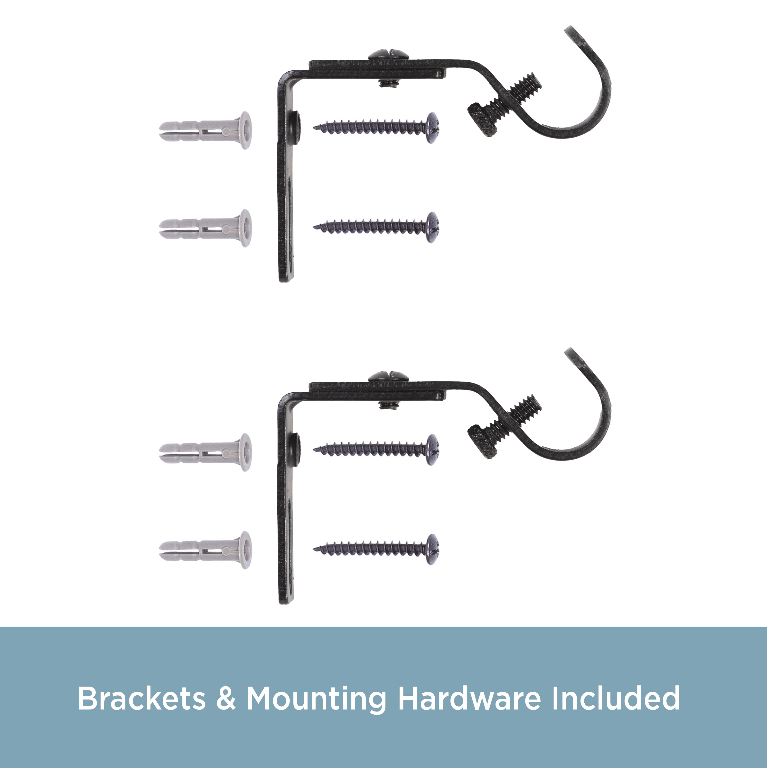 Kenney 5/8" Adjustable 3-3.5" Curtain Rod Mounting Brackets, Set of 2, Black