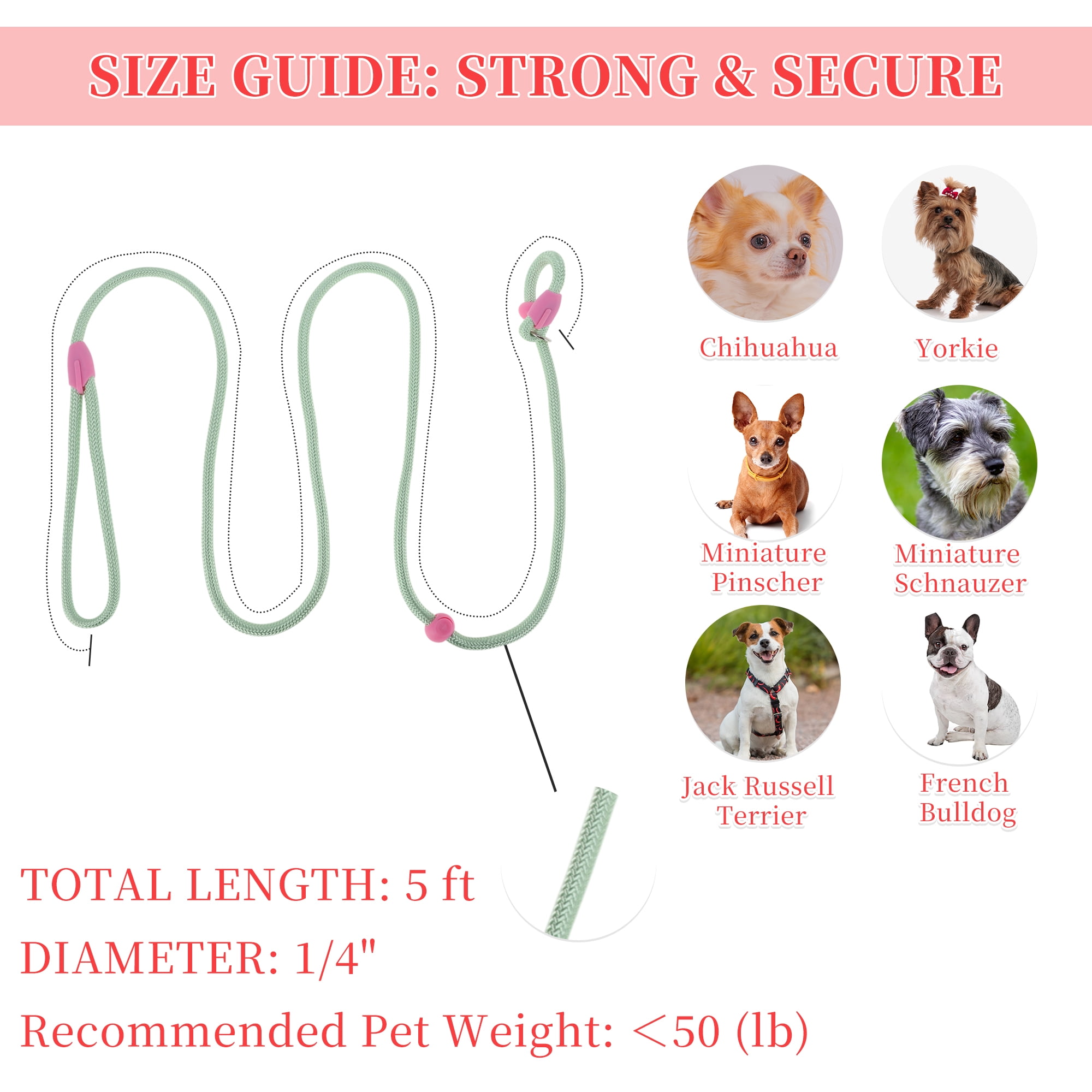 Unique Bargains Slip Leash for Dogs No Pull Heavy Duty Training Leash Medium Green 5ft