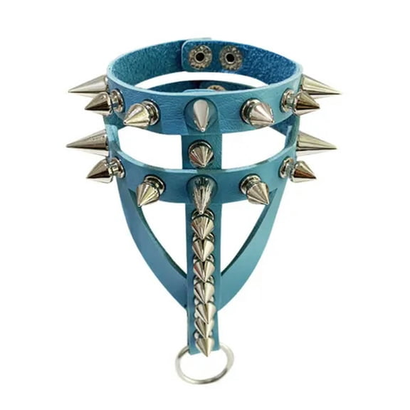 K-KED Adjustable Pu Leather Bracelet with Spikes - Punk Gothic Studded Wristband-Sky Blue