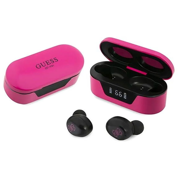 Guess TWS True Wireless Bluetooth Earbuds with LED Display - Magenta