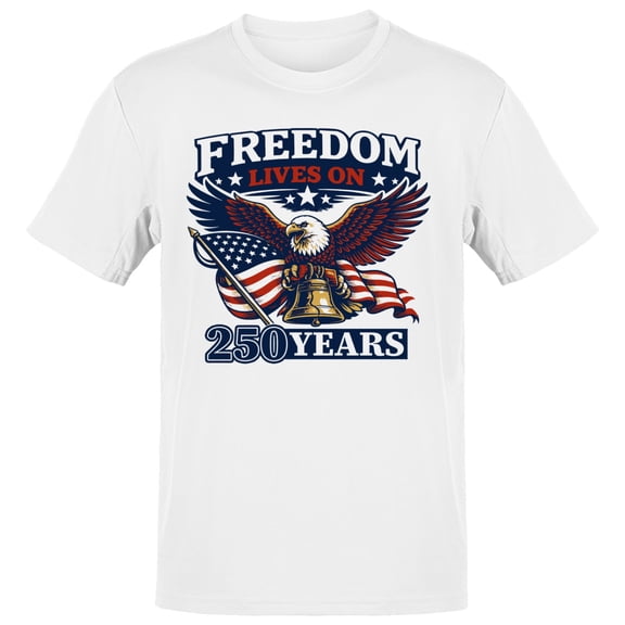 Smartprints Freedom Lives on 250Th Anniversary Men's T-Shirt White, Cotton, S