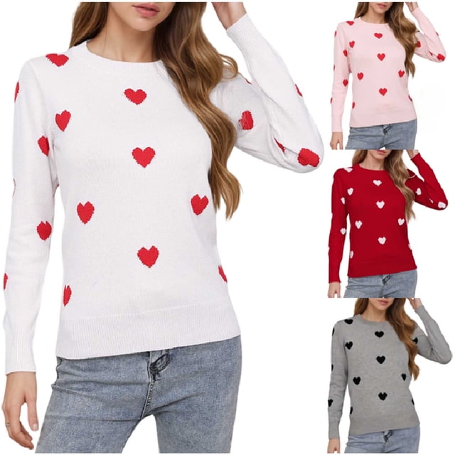 Yuyuzo Sweaters for Women Valentines Day Crewneck Long Sleeve Shirts Loose Casual Comfy Knit Pullover Tops