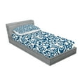 thumbnail image 2 of Ambesonne Floral Fitted Sheet & Pillow Sham Set, Antique Damask Curvy Art, Twinxl, Blue White, 2 of 2