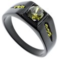 thumbnail image 2 of Anillo verde oliva amarillo hombre con circonitas redondas de acero inoxidable de iones negros, 2 of 10