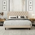 thumbnail image 4 of Amolife King Linen Fabric Upholstered Platform Bed Frame with Adjustable Headboard, Diamond Button Tufted Style, Beige, 4 of 8