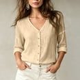thumbnail image 2 of YgkuHd Womens Cardigans Lightweight 100% Cotton V-Neck Long Sleeve Breathable Comfort Relaxed Top,Beige_XL, 2 of 5