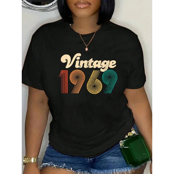 Vintage 1969 Retro Birthday T-Shirt for Women Classic 55th Birthday Graphic Tee Short Sleeve Cotton Top
