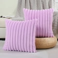 thumbnail image 2 of Set of 2 Purple Single-Sided Faux Fur Decorative Throw Pillow Covers Fluffy Striped Pillowcase Cushion Covers 14 x 14 Inch Living Room Sofa Couch Bedroom Decor, 2 of 8