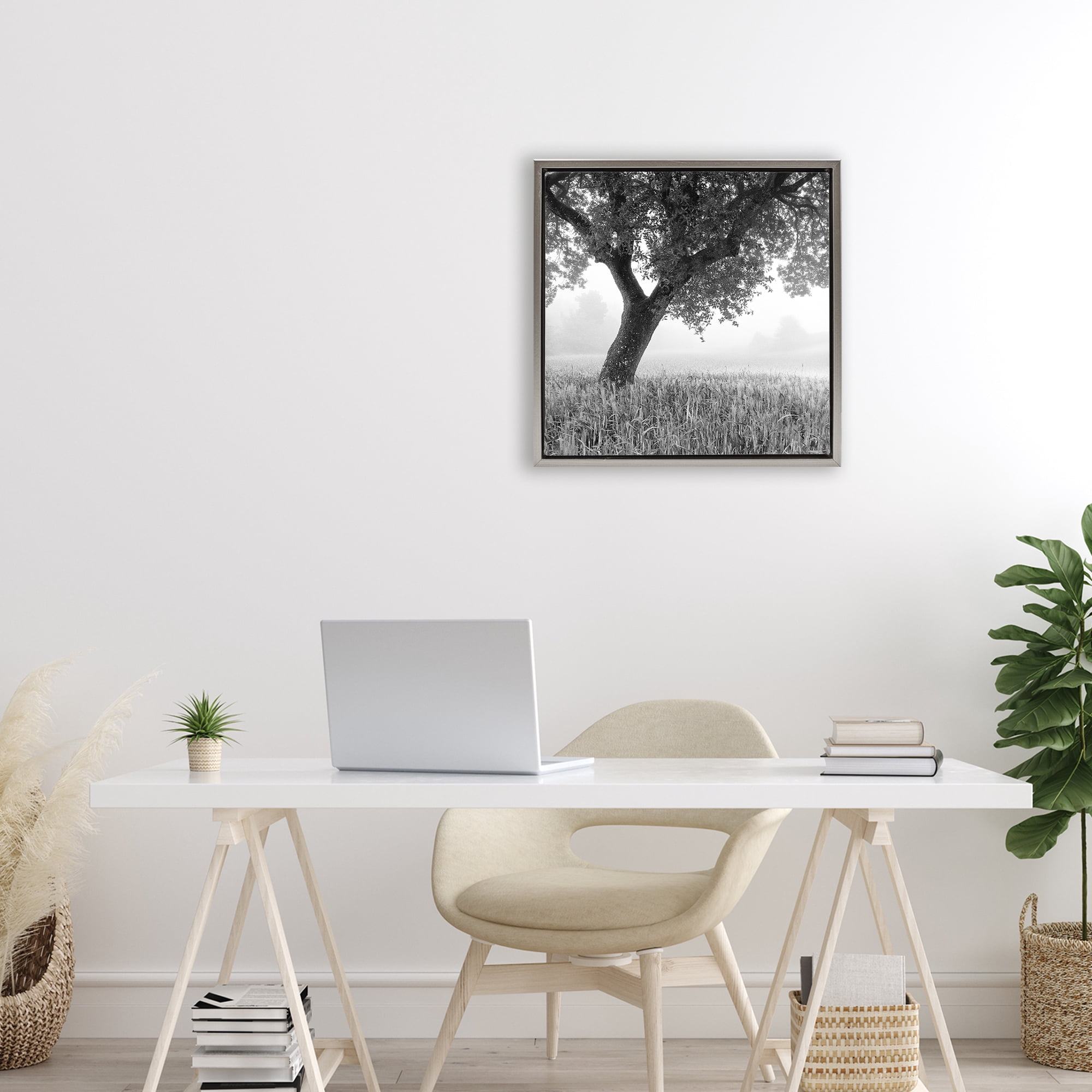 Stupell Industries Tuscan Morning Oak in Mist Gray Framed Floater Canvas Wall Art, design by Chip Forelli