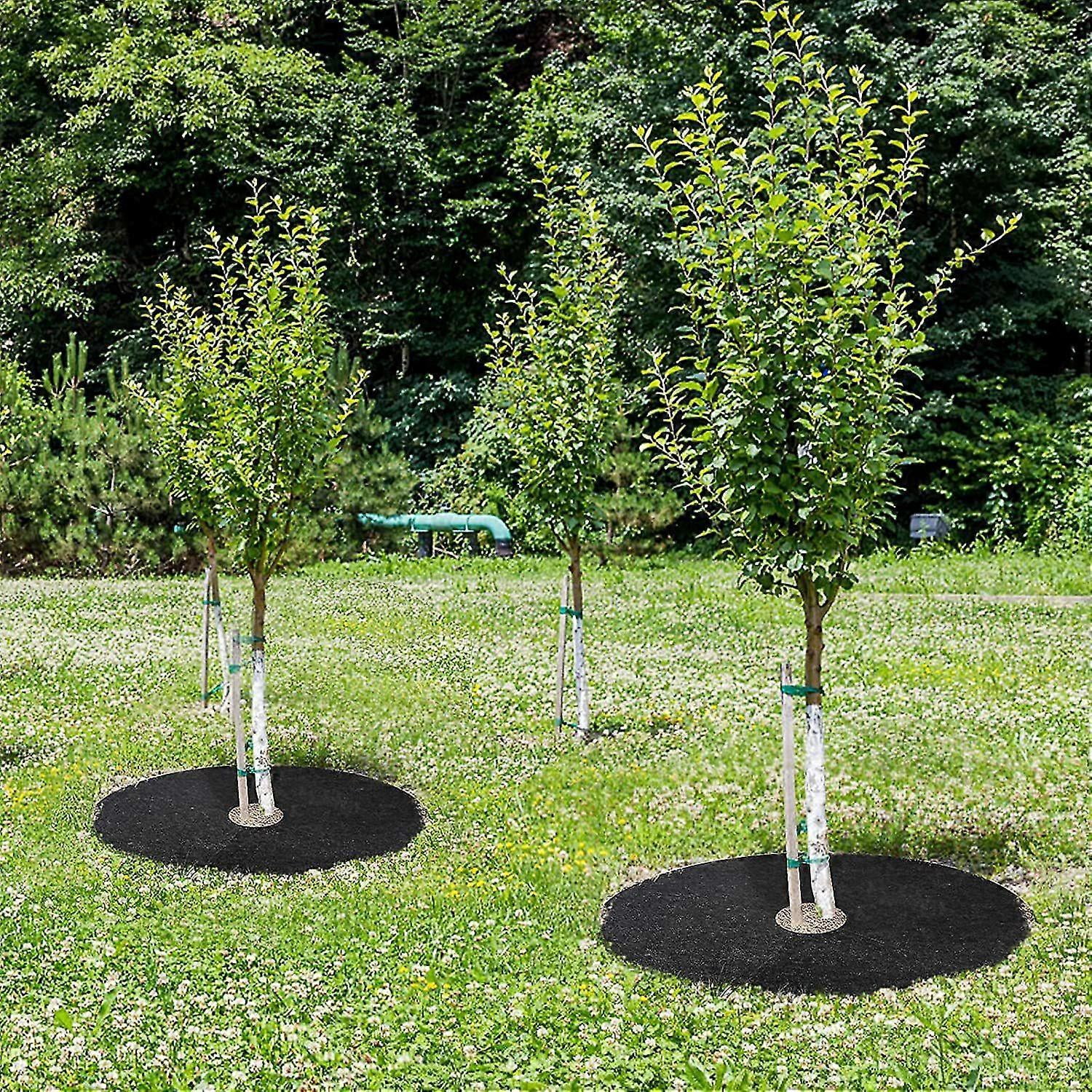 Non-Woven Tree Mulch Ring, Thickened Tree Protector Mat, Plant Cover With 20 Staples Stakes (6 Pack )