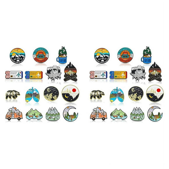 30 Pack Outdoor Enamel Pin Backpack Aesthetic Enamel Pin Set Natural Button Pins Vintage Lapel Pins Camping Pins